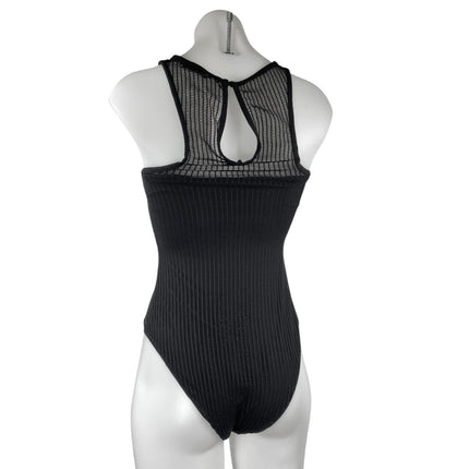 Zara Women Black Sleeveless Mesh High Neck One Piece Swimsuit Swimwear Size S