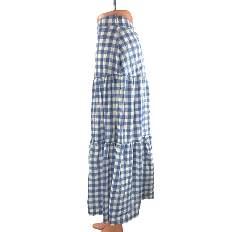 GAP Women's White Blue Gingham Check Tiered Summer Maxi Flare A-Line Skirt Sz 2P