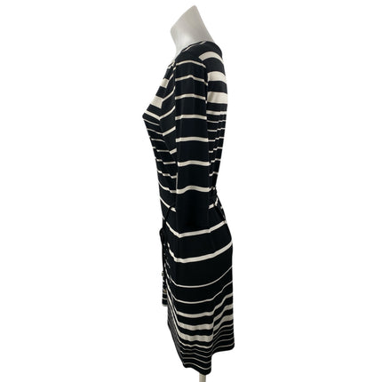 NEW Liz Claiborne Black White Striped Half Sleeve Tie Waist Mini Sheath Dress M