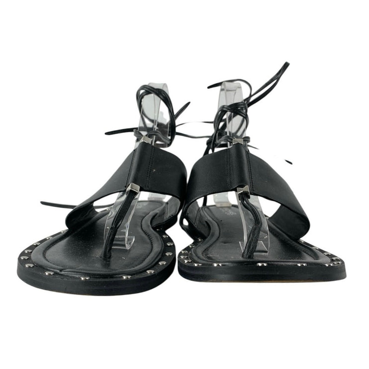 Michael Kors Jagger Black Lace Up Leather Studded Flat Heel Sandals Size 7.5