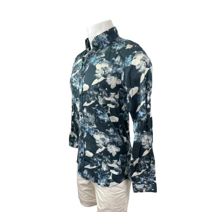 Ted Baker Men's Blue Floral Modern Fit Long Sleeve Button Down Shirt Top Size 15