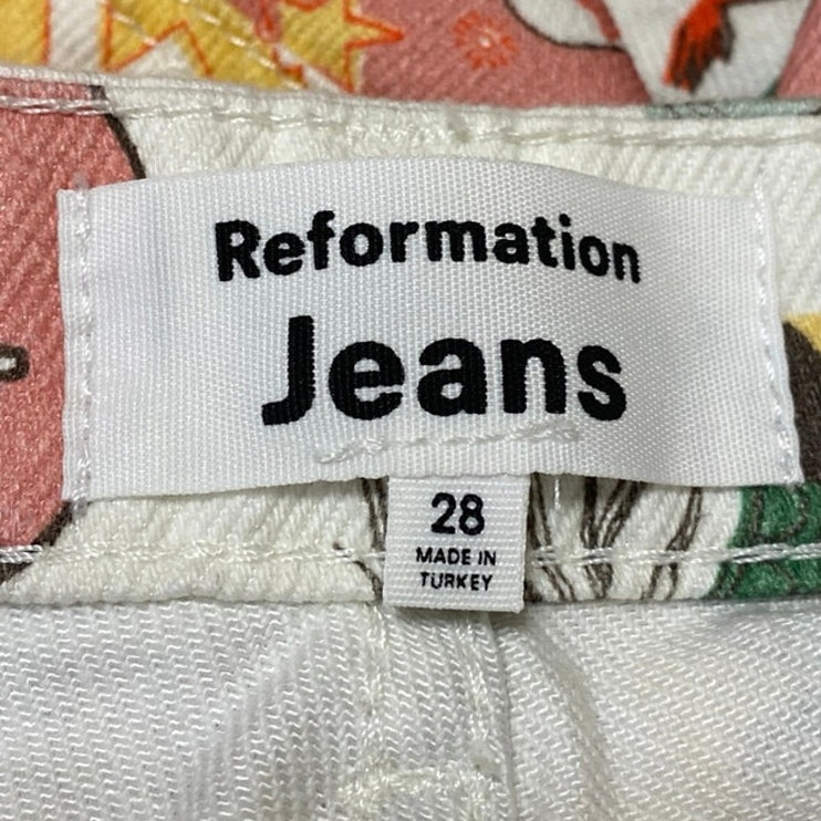 Reformation Comic Multicolor High Waisted Straight Leg Denim Jeans Size 28