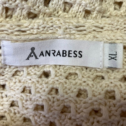 Anrabess Cream White Crochet Open Knit Long Sleeve Swim Cover Up Sweater Top XL