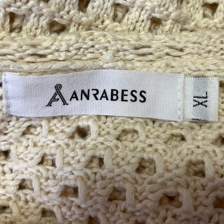 Anrabess Cream White Crochet Open Knit Long Sleeve Swim Cover Up Sweater Top XL