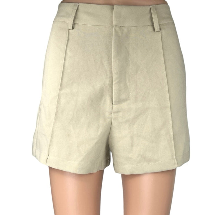 Commense Cream Khaki High Waisted Pleated Casual Dressy Mini Shorts Size S