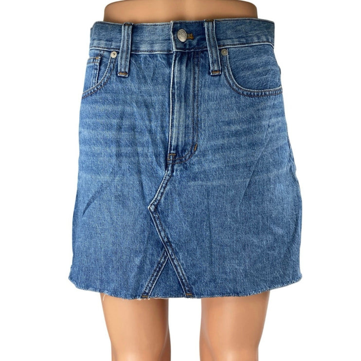 Madewell Rigid Women's Blue A Line Raw Hem Cut Off Denim Jean Skirt Size 25