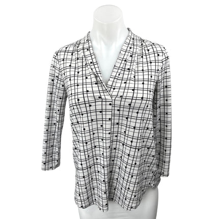 Charter Club White Black Plaid Polka Dots Long Sleeve Button Down Shirt Top Sz S
