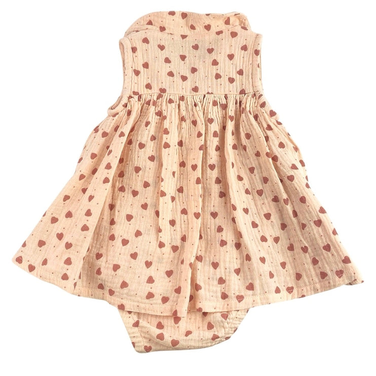 Tocoto Vintage Pink Tan Heart Print Sleeveless One Piece Bodysuit Dress Size 12M