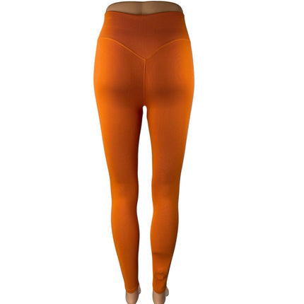 Joja Women's Orange Ribbed Mid Rise Skinny Activewear Yoga Leggings Pants Sz XS