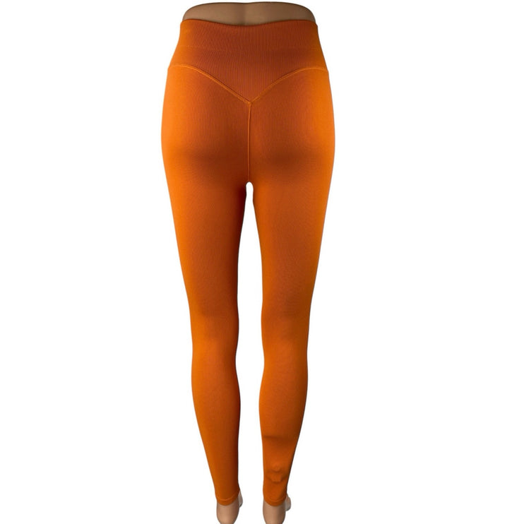 Joja Women's Orange Ribbed Mid Rise Skinny Activewear Yoga Leggings Pants Sz XS