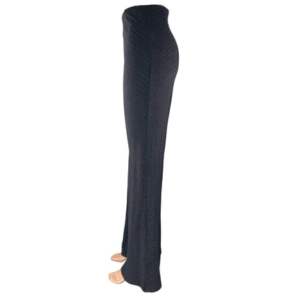 Free People Black Ribbed Knit High Waisted Bootcut Flared Trousers Pants Size M