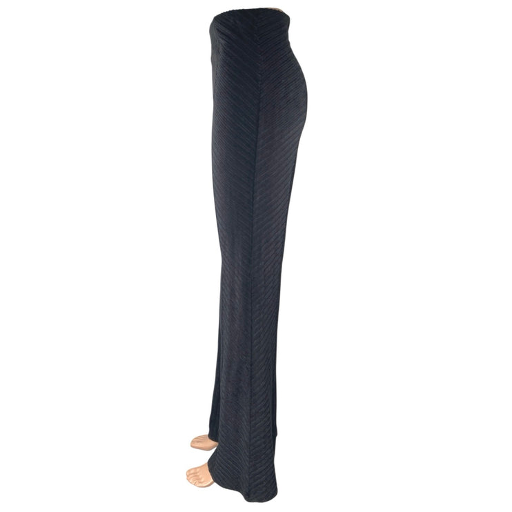 Free People Black Ribbed Knit High Waisted Bootcut Flared Trousers Pants Size M