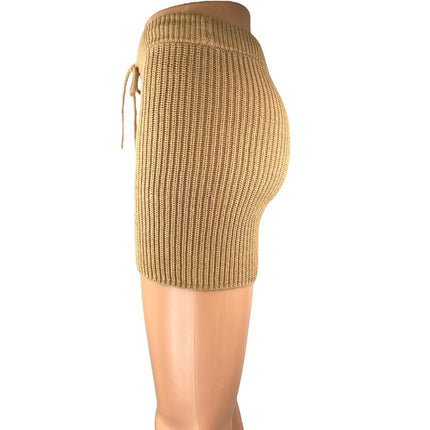 Reformation Sanzo Women's Tan Ribbed Knit High Rise Mini Lounge Shorts Size XS