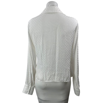 Fate Womens White Long Sleeves Ruched Checkered Collared Button Down Shirt Top L