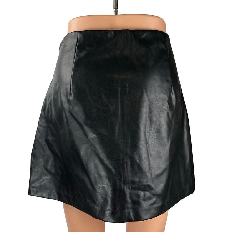 Abercrombie & Fitch Black Faux Leather Vegan High Waist A Line Mini Skirt Size L