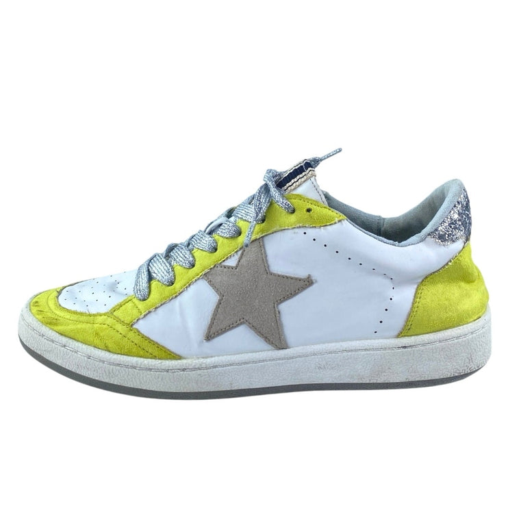 Shu Shop Paz Women's Yellow Silver Glitter Low Top Lace Up Sneakers Shoes Size 8