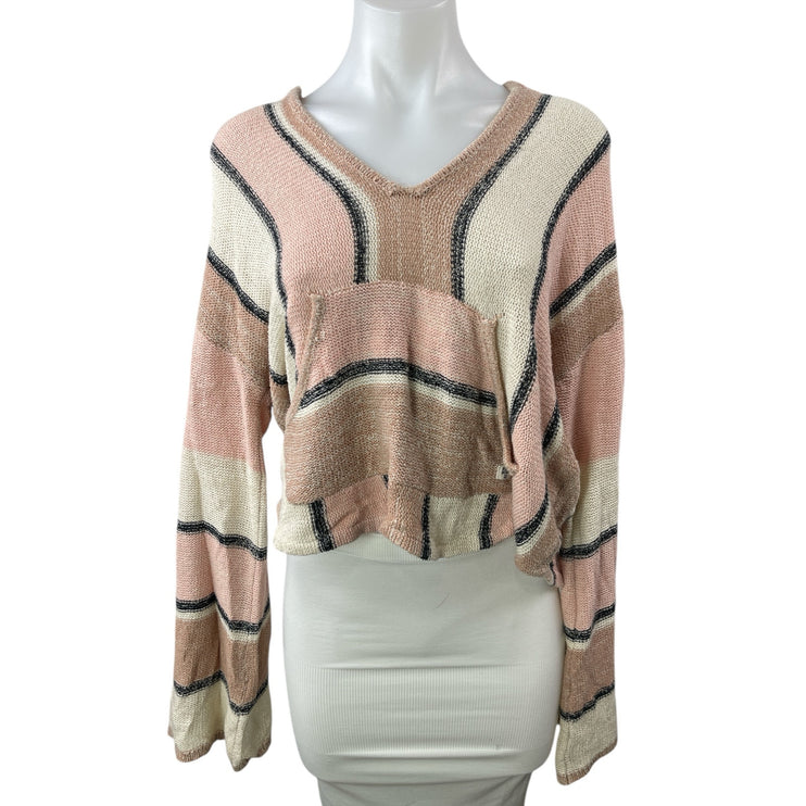 Billabong Bonfire Baja Womens Colorblock Long Sleeve Crop Hooded Sweater Top S