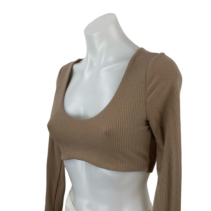 Alo Yoga Ribbed Defined Scoop Neck Long Sleeve Gym Athletic Activewear Bra Top S