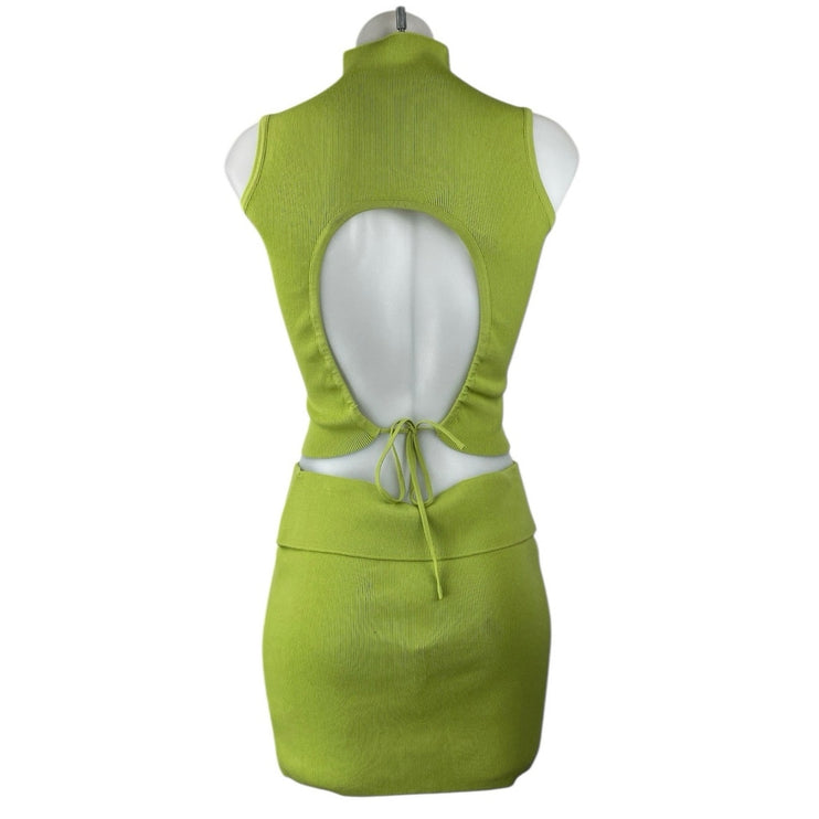 NEW Tiger Mist Women's Green Sleeveless Rib Knit Crop Tank Top & Skirt Set Sz M