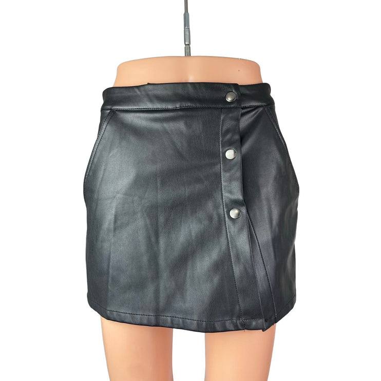 Zara Women Black Faux Leather Vegan Button Fly Mini Skirt Skort Shorts Size XS