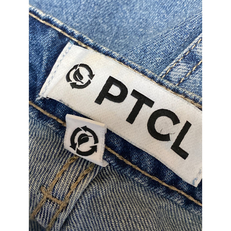 PTCL Ethikal Brand Women's Blue Distressed Wide Leg Flare Denim Jeans Size M