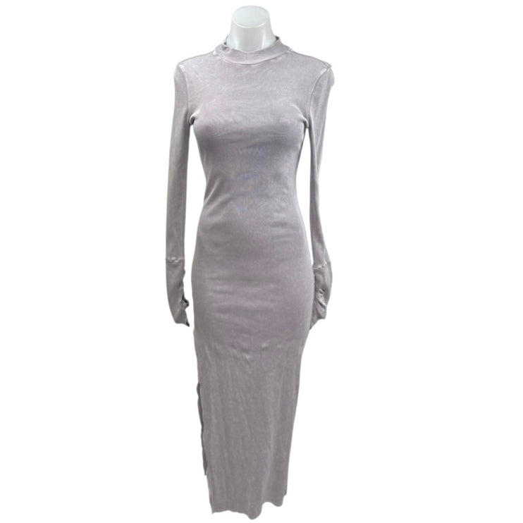 YFB Women's Gray Tan Ribbed Mock Neck Long Sleeve Maxi Bodycon Sweater Dress S