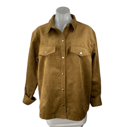 H&M Divided Womens Brown Faux Suede Long Sleeve Button Up Shaket Shirt Jacket M