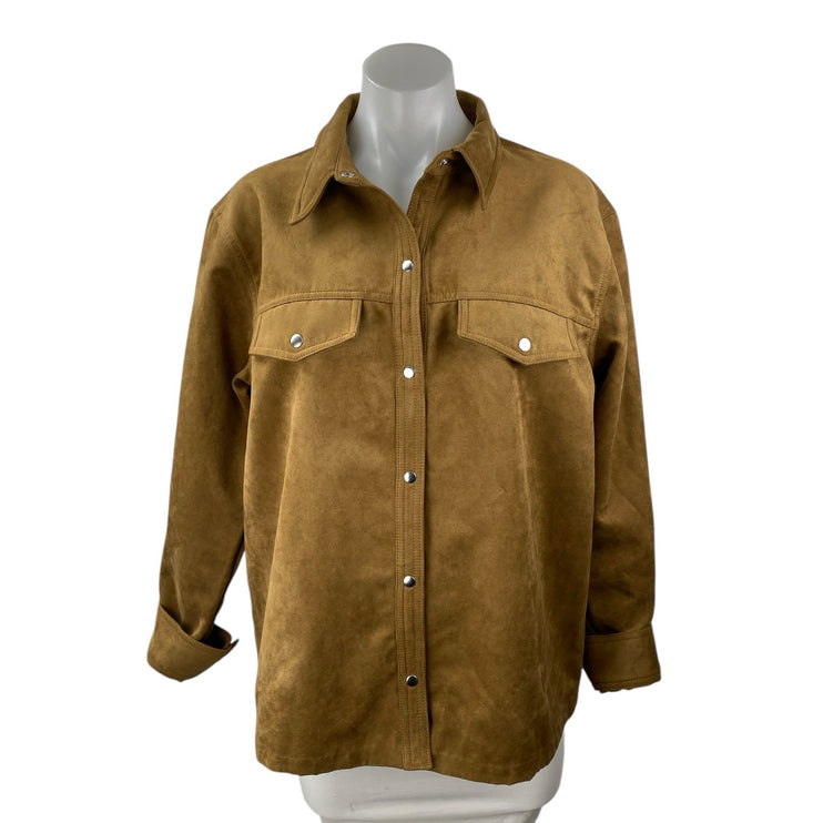 H&M Divided Womens Brown Faux Suede Long Sleeve Button Up Shaket Shirt Jacket M