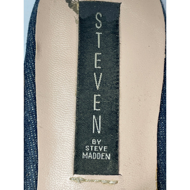 Steve Madden Royce Women's Floral Print Embroidery Square Toe Flat Denim Mules 9
