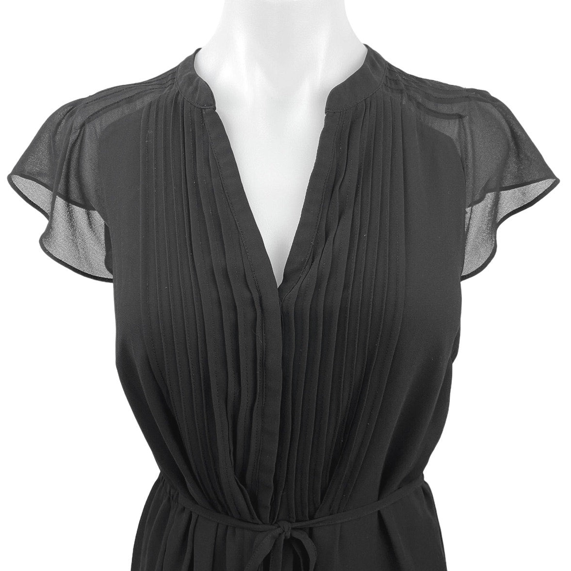 H&M Women's Black V-Neck Short Cap Sleeve Tie Waist A-Line Midi Dress – Brie