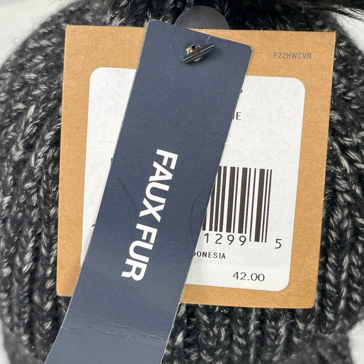 NEW The North Face Women's Black Faux Fur Knit Pom Pom Beanie Bonnet Hat Cap OS