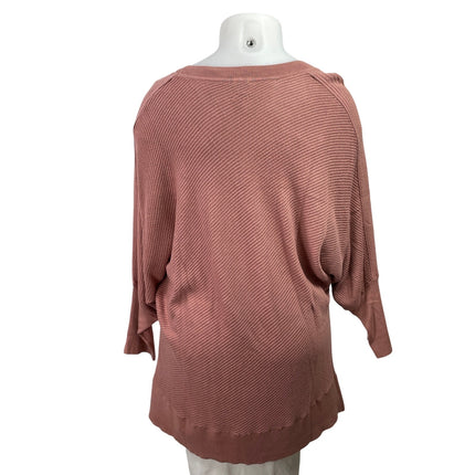 Anne Klein Pink Ribbed Knit Dolman Sleeve Loose Pullover Sweater Top Size 2XL
