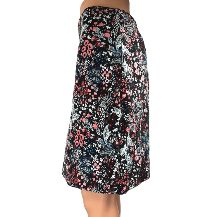 H&M Women's Black Multicolor Floral High Waisted Pencil Mini Skirt Size 12