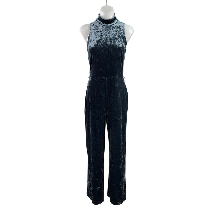 Forever 21 Black Velvet Velour Sleeveless Halter Neck Wide Leg Romper Jumpsuit L