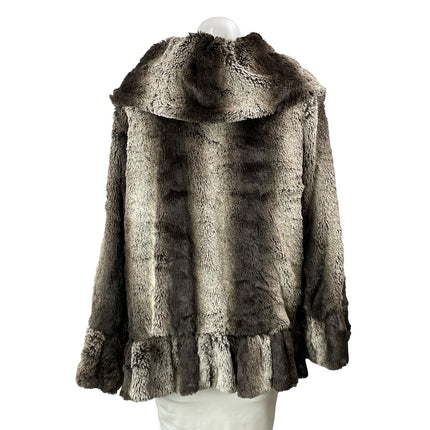 Jackets Galore By John Farah Black Striped Faux Fur Shawl Ruffle Jacket Size L