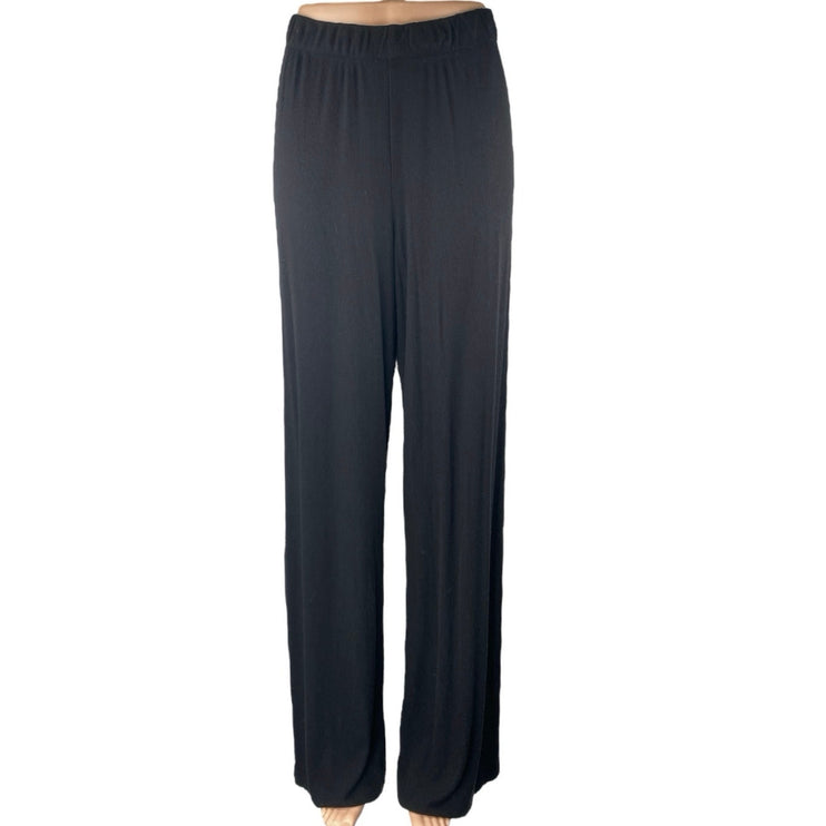 Skims Women's Black Rib Knit Straight Wide Leg High Waist Trousers Pants Size M