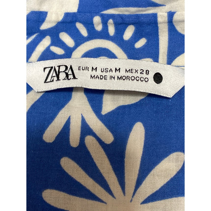 Zara Women's Blue Printed Short Sleeve Shirt & Wide Leg Trousers Matching Set M