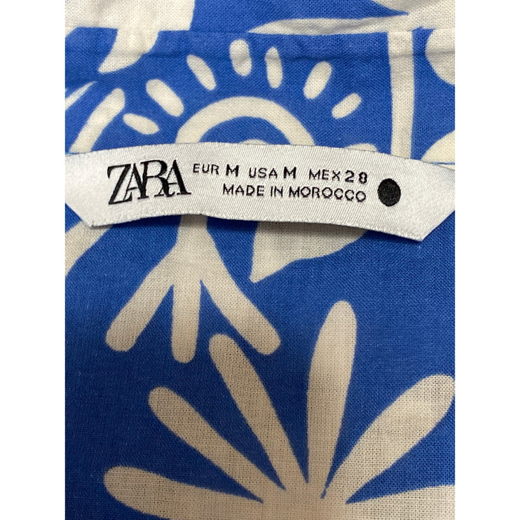 Zara Women's Blue Printed Short Sleeve Shirt & Wide Leg Trousers Matching Set M