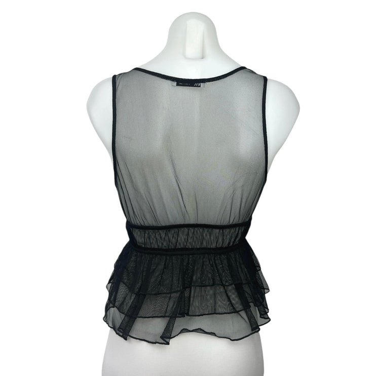 Zara Black Lace Tulle Deep V-Neck Ruffle Sheer Peplum Crop Tank Blouse Top Sz S