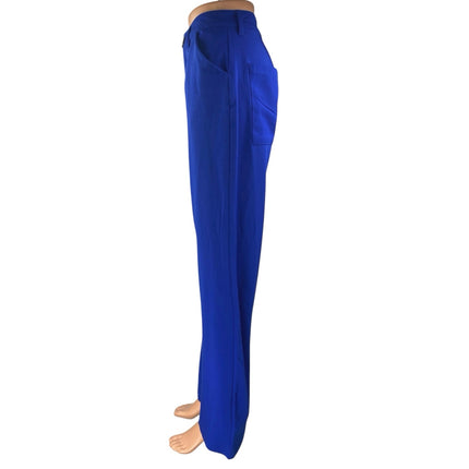 WeWoreWhat Danielle Bernstein Blue Widet Leg High Waisted Trousers Dress Pants 2