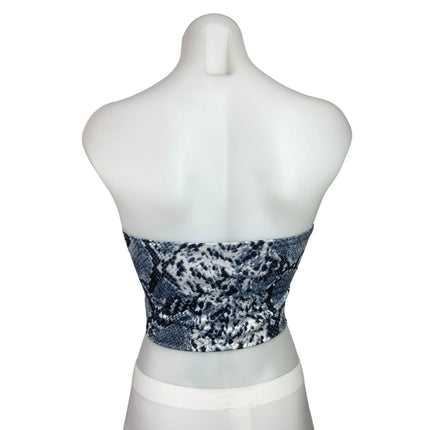 Polly Blue Snakeskin Strapless Square Neck Pullover Chic Tube Crop Top Size 6