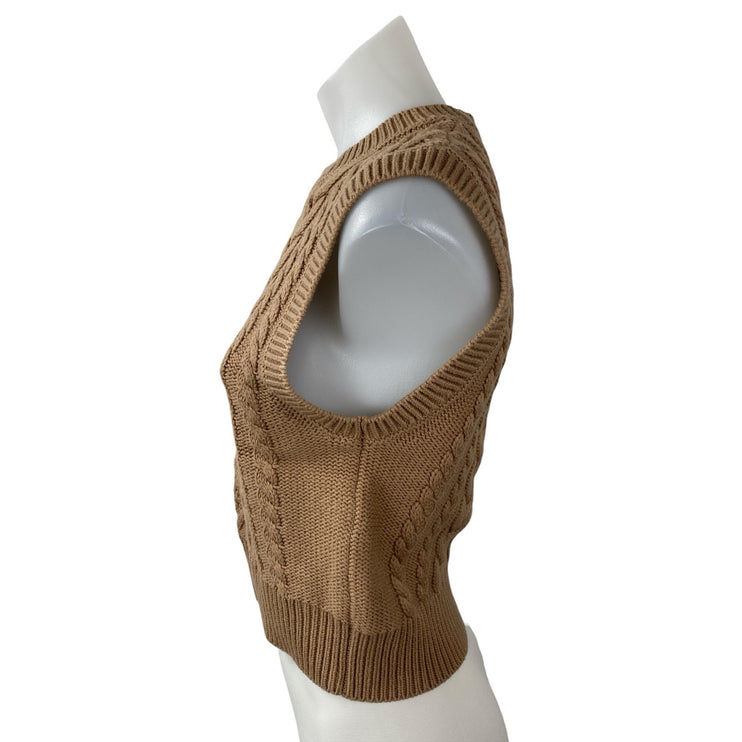 Aritzia Wilfred Women's Tan Wool Cable Knit Sleeveless Sweater Vest Top Size XS