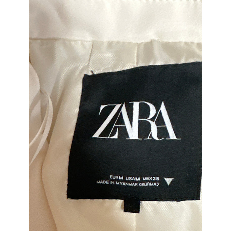 Zara Women's White Double Breasted Notch Collar Long Sleeve Blazer Coat Jacket M
