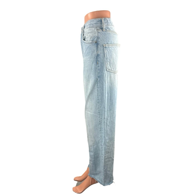 Zara Women's Blue Light Wash Raw Hem High Rise Wide Leg Baggy Denim Jeans Size 2