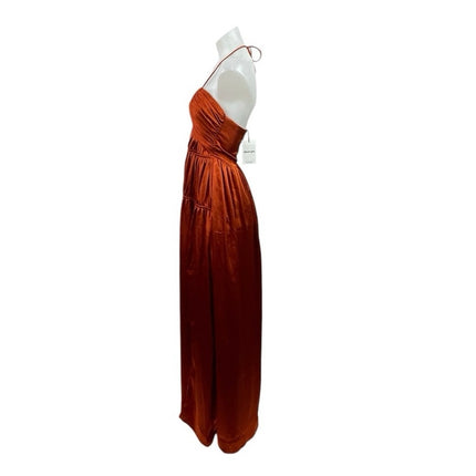 NEW Showpo Emmalyn Burnt Orange Strappy Halter Fit & Flare Maxi Dress Size 4