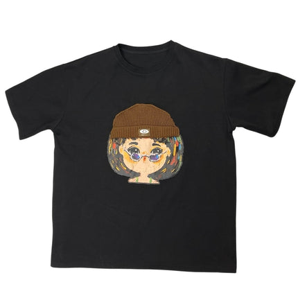 Yihan Beibei Women's Black Chibi 3D Beanie Graphic T Shirt Tee Top Size M