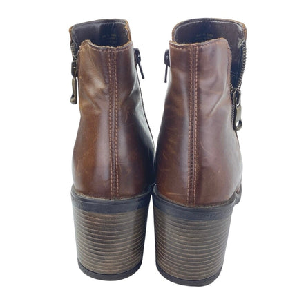 Aldo Etelilla Women's Brown Leather Zip Up Block Heels Chelsea Ankle Boots 7.5