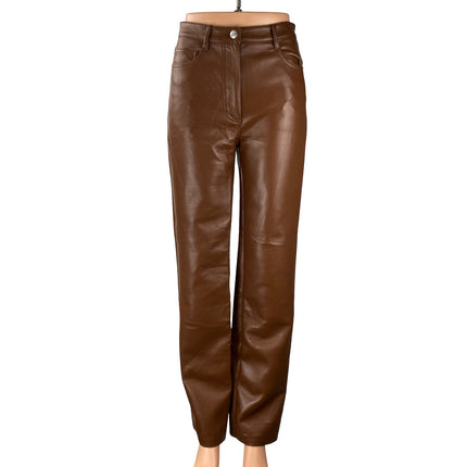 Aritzia Wilfred The Melina Slim Womens Brown Faux Leather Vegan Trousers Pants 4