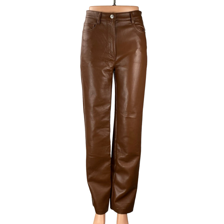Aritzia Wilfred The Melina Slim Womens Brown Faux Leather Vegan Trousers Pants 4