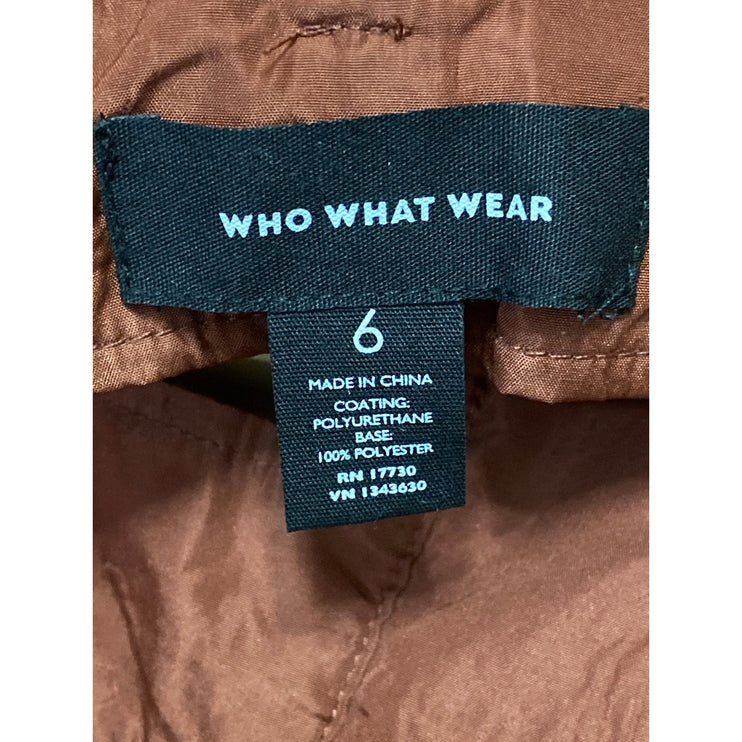 Who What Wear Brown High Rise Faux Leather Vegan Belted Pleated Trousers Pants 6